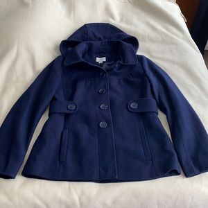 Ann Taylor Loft Navy coat with detachable hood size 8